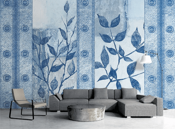 3D Blue Leaves Branch Wall Mural Wallpaper 672- Jess Art Decoration