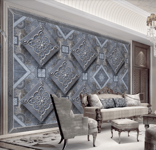 3D Blue Diamond Floral Wall Mural Wallpaper 458- Jess Art Decoration