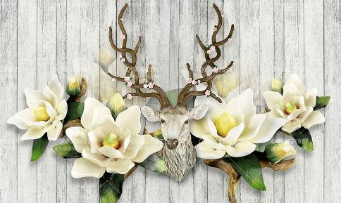 3D Blossom Elk Magnolia Wall Mural Wallpaper 509- Jess Art Decoration