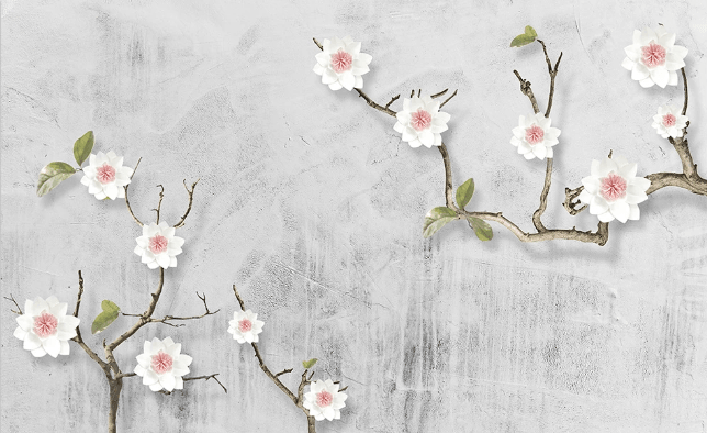 3D Blossom Branch Cement Wall Mural Wallpaper 412- Jess Art Decoration