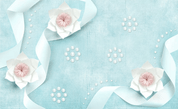 3D Blue Paper Art Floral Ribbon Wall Mural Wallpaper 445- Jess Art Decoration