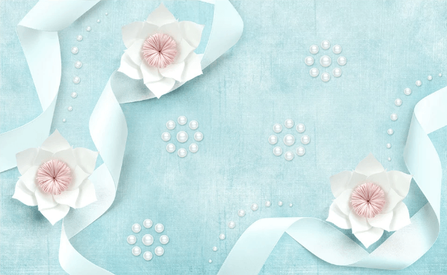 3D Blue Paper Art Floral Ribbon Wall Mural Wallpaper 445- Jess Art Decoration