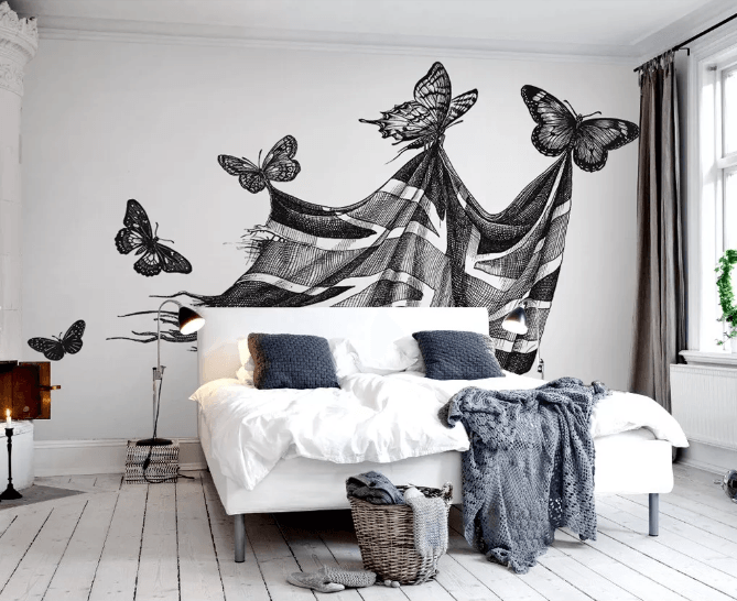 3D Black British Flag Blanket Butterfly Wall Mural Wallpaper 393- Jess Art Decoration