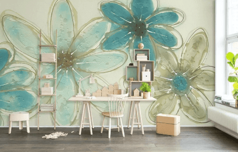 3D Blue Green Floral Wall Mural Wallpaper 291- Jess Art Decoration