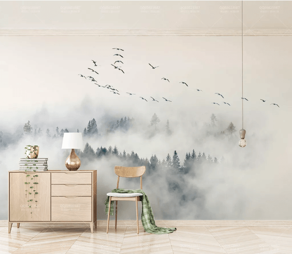 3D Mist Pine Forest Bird Wall Mural Wallpaper 268- Jess Art Decoration