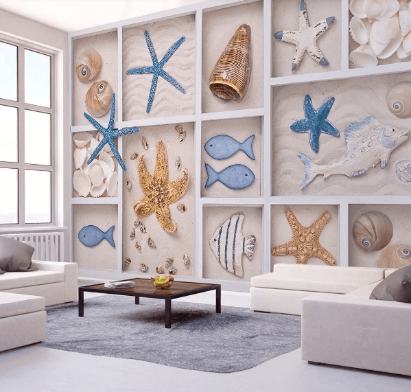 3D Starfish Conch Fish Beach Lattice Wall Mural Wallpaper 261- Jess Art Decoration