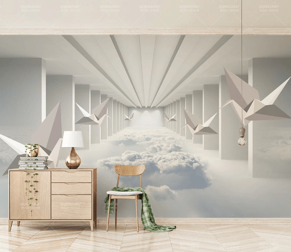 3D Paper Crane Clouds Space Wall Mural Wallpaper 271- Jess Art Decoration