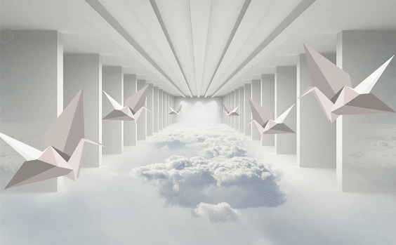 3D Paper Crane Clouds Space Wall Mural Wallpaper 271- Jess Art Decoration