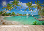 3D Tropics Coconut Trees Sea View Wall Mural Wallpaper 5119- Jess Art Decoration