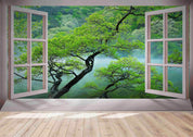 3D Window Forest Lakes Tree Wall Mural Wallpaper SWW5117- Jess Art Decoration