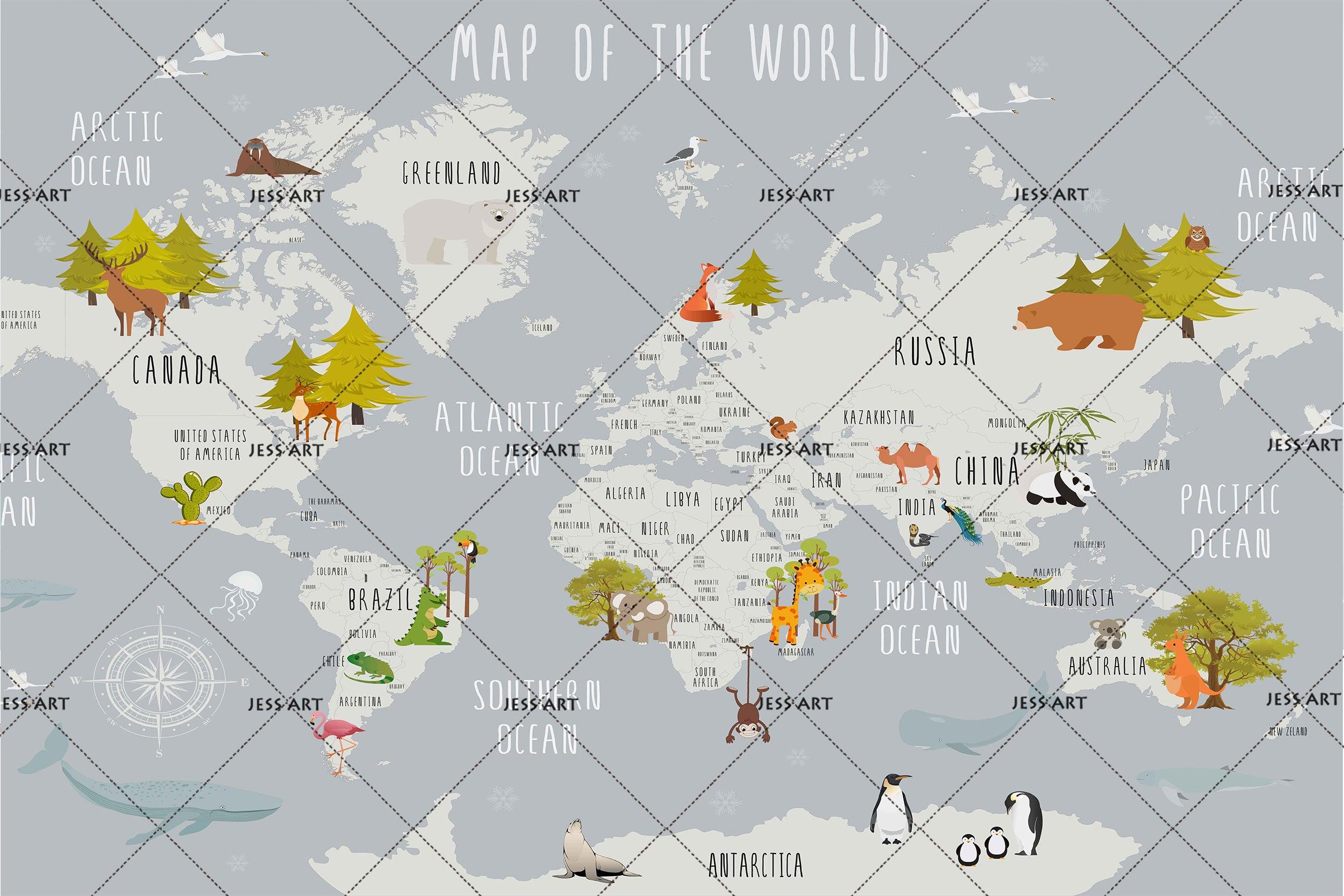 3D Grey World Map Wall Mural Wallpaper LQH 123- Jess Art Decoration