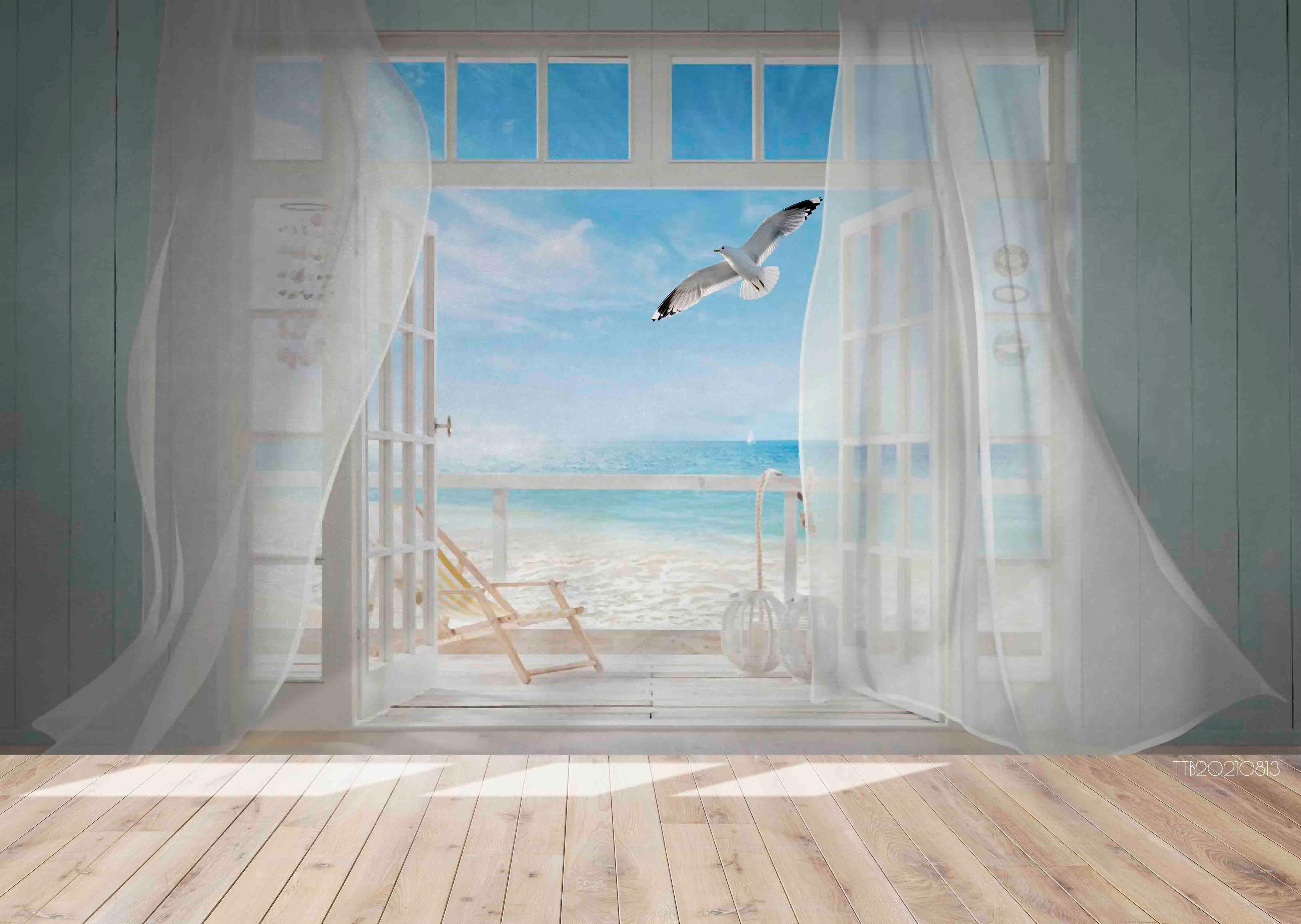 3D Window Sea View Seabirds Wall Mural Wallpaper SWW5120- Jess Art Decoration