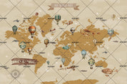 3D World Map Hot Air Balloon Wall Mural Wallpaper SF78- Jess Art Decoration