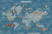 3D Blue World Map Hot Air Balloon Aircraft Wall Mural Wallpaper SF50- Jess Art Decoration