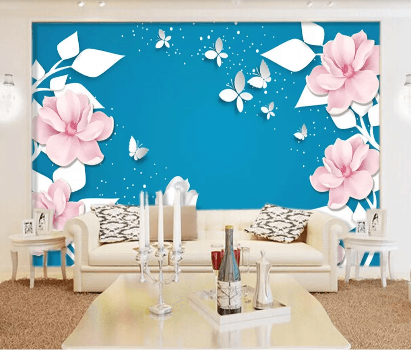 3D Blue Floral Butterfly Wall Mural Wallpaper 1988- Jess Art Decoration