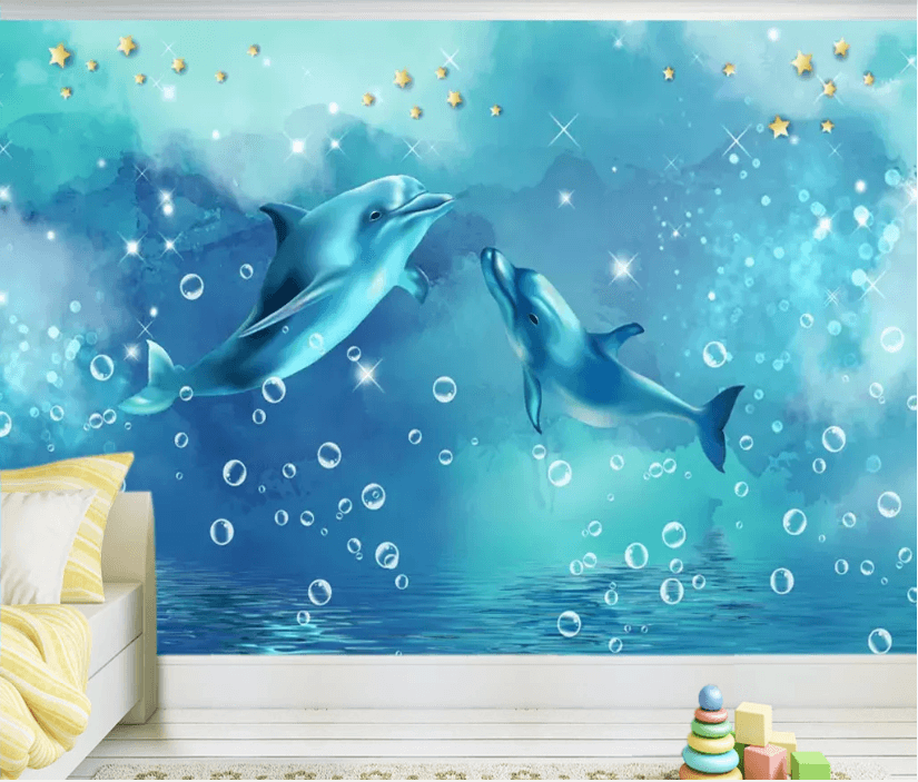 3D Blue Dolphin Wall Mural Wallpaper 1965- Jess Art Decoration