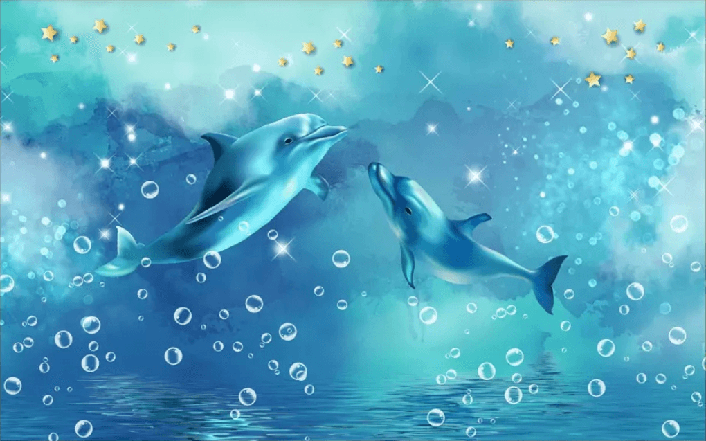 3D Blue Dolphin Wall Mural Wallpaper 1965- Jess Art Decoration