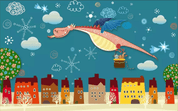 3D Cartoon Pterosaur City Building Sky Snowflake Wall Mural Wallpaper 1953- Jess Art Decoration