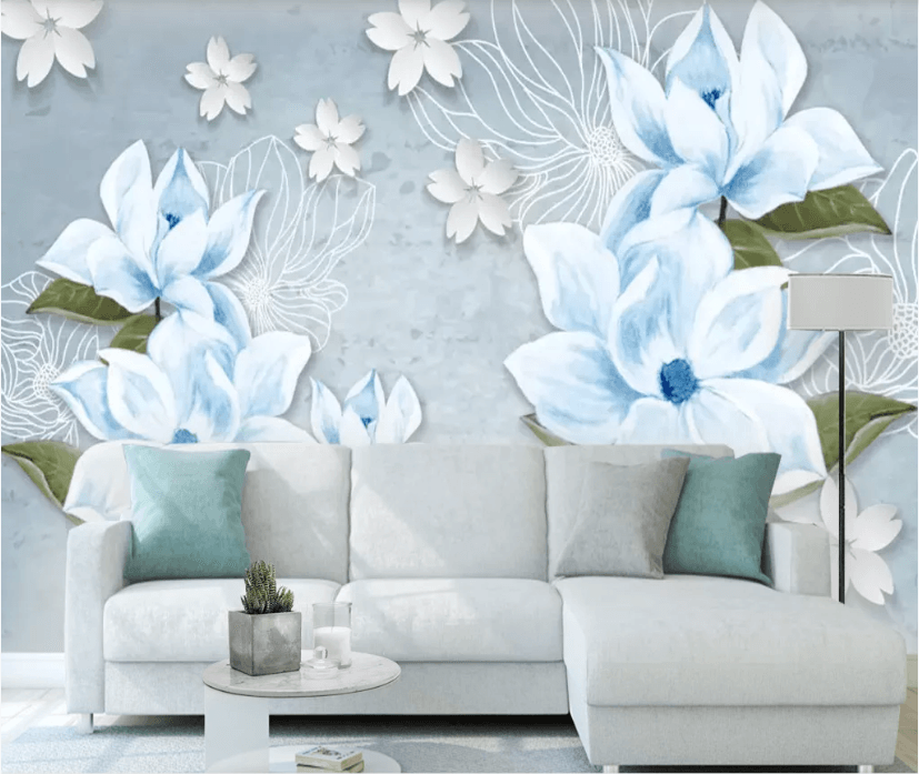 3D Blue Flower Floral Wall Mural Wallpaper 1881- Jess Art Decoration