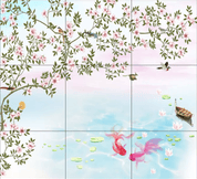 3D Blossom Branch Boat Goldfish Wall Mural Wallpaper 1835- Jess Art Decoration