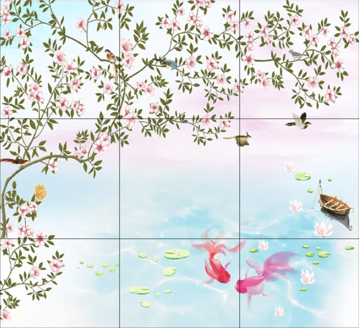3D Blossom Branch Boat Goldfish Wall Mural Wallpaper 1835- Jess Art Decoration