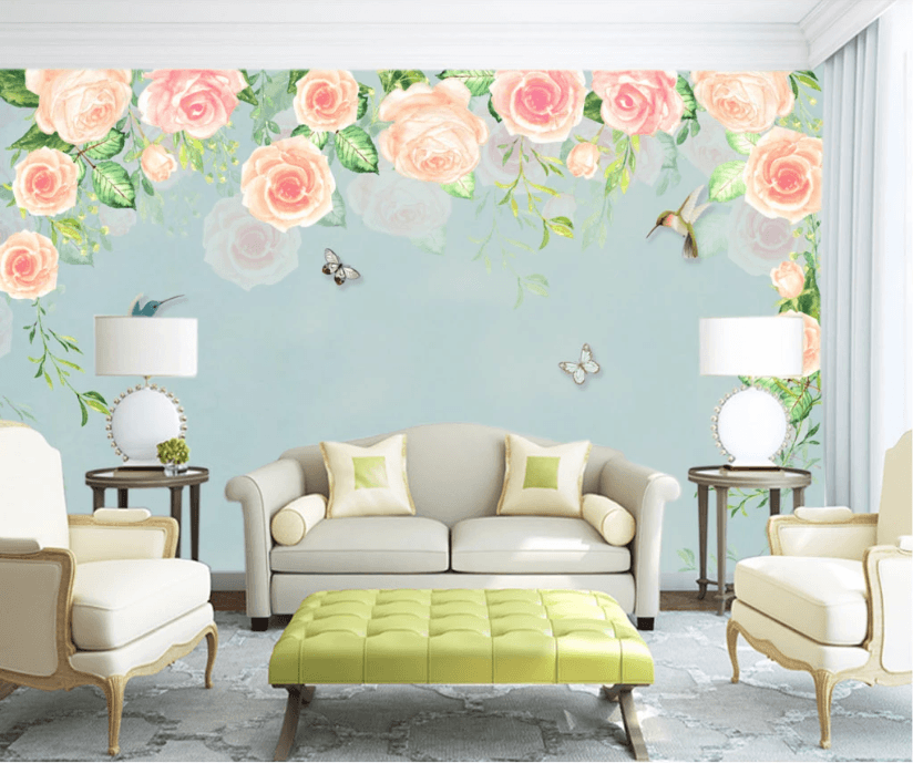 3D Blue Flower Bird Wall Mural Wallpaper 1787- Jess Art Decoration