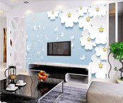 3D Blue Floral Butterfly Wall Mural Wallpaper 1733- Jess Art Decoration