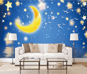 3D Blue Star Sky Moon Boat Bird Wall Mural Wallpaper 2447- Jess Art Decoration
