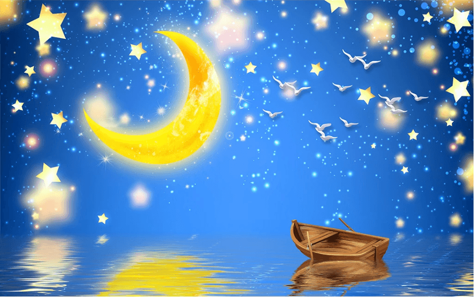 3D Blue Star Sky Moon Boat Bird Wall Mural Wallpaper 2447- Jess Art Decoration
