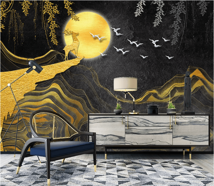 3D Mountain Branch Elk Bird Moon Wall Mural Wallpaper 1429- Jess Art Decoration