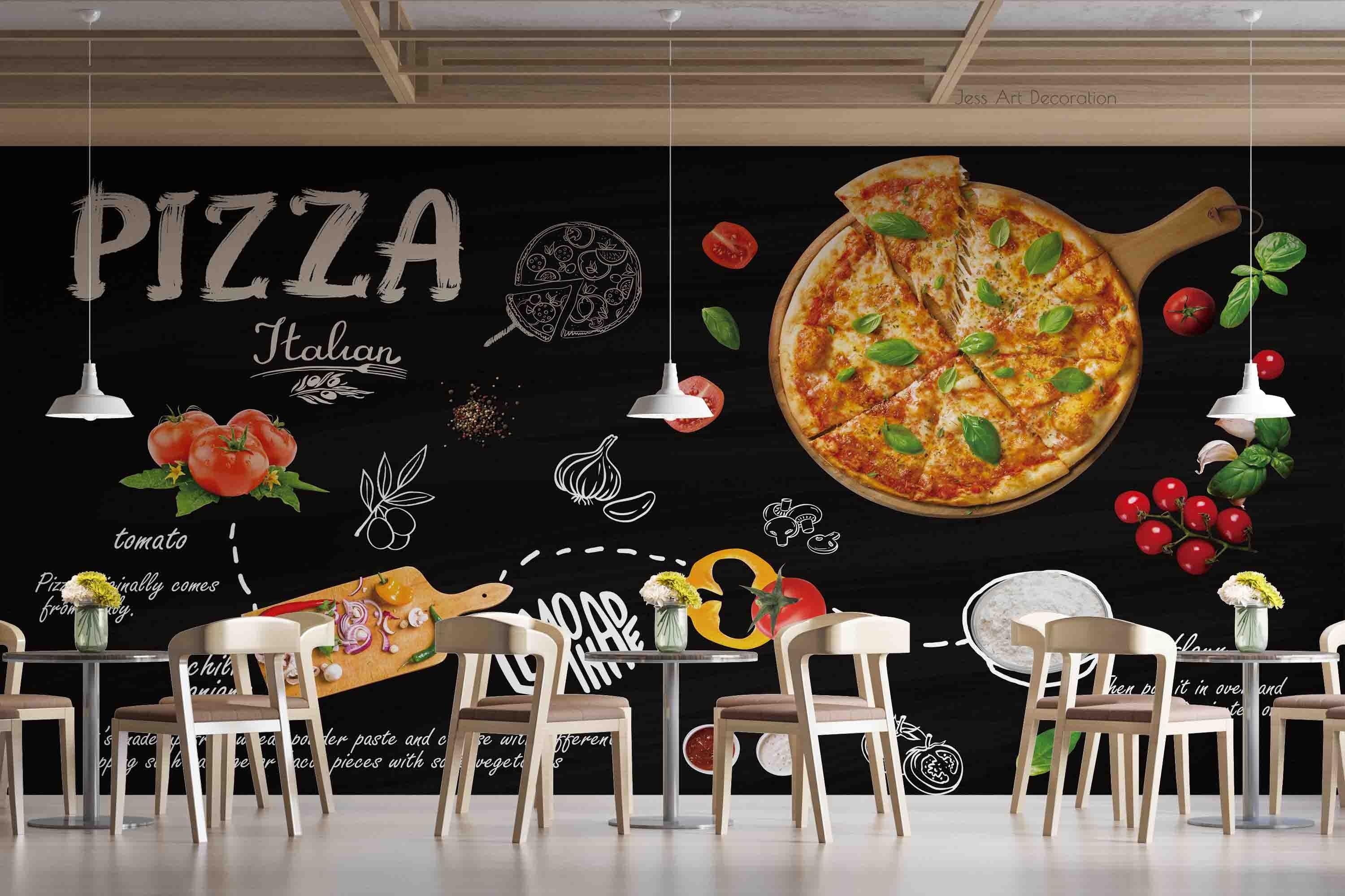 3D Blackboard Pizza Wall Mural Wallpaper sww 84- Jess Art Decoration