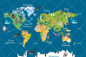 3D World Map Blue Wall Mural Wallpaper 128- Jess Art Decoration