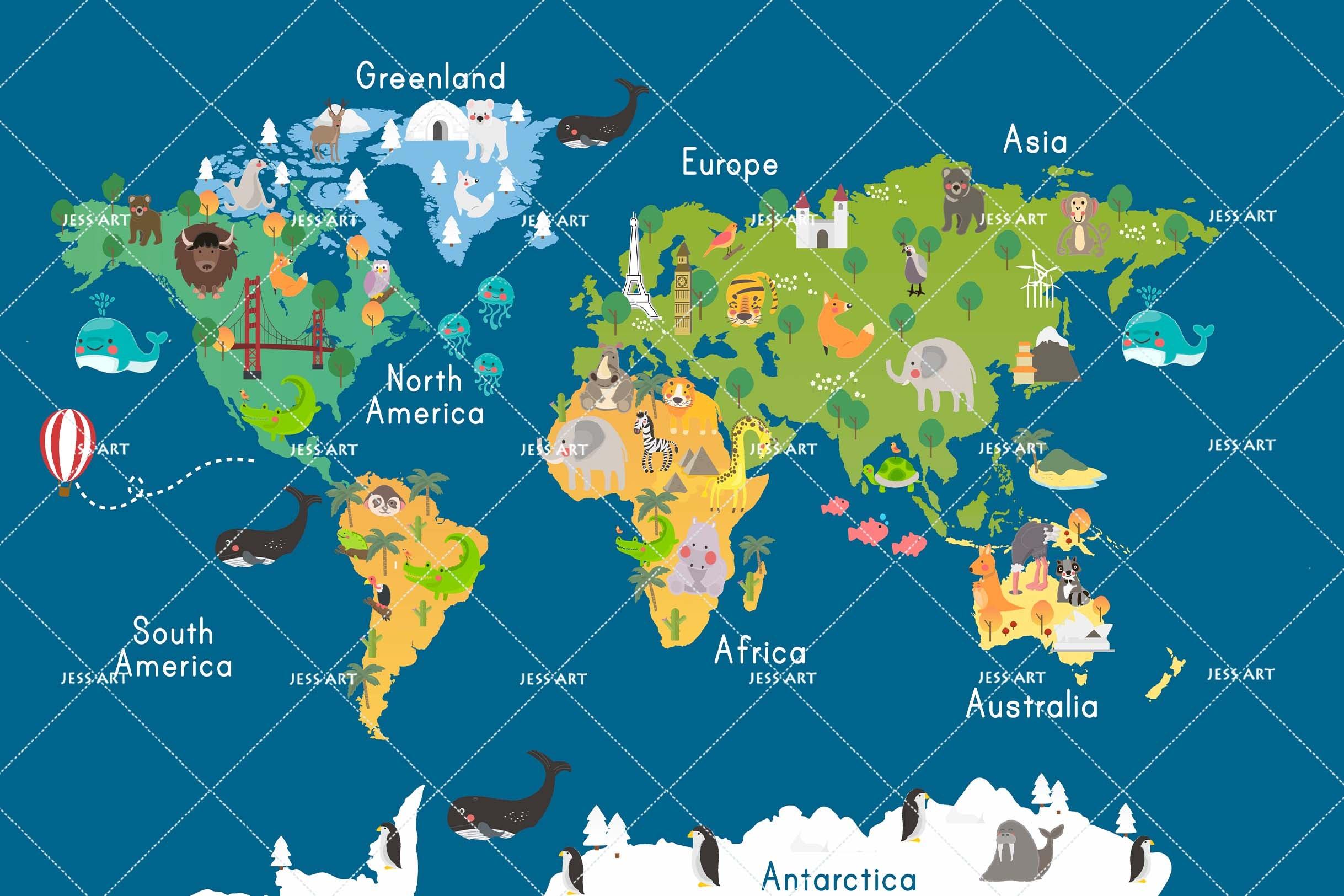 3D World Map Blue Wall Mural Wallpaper 128- Jess Art Decoration