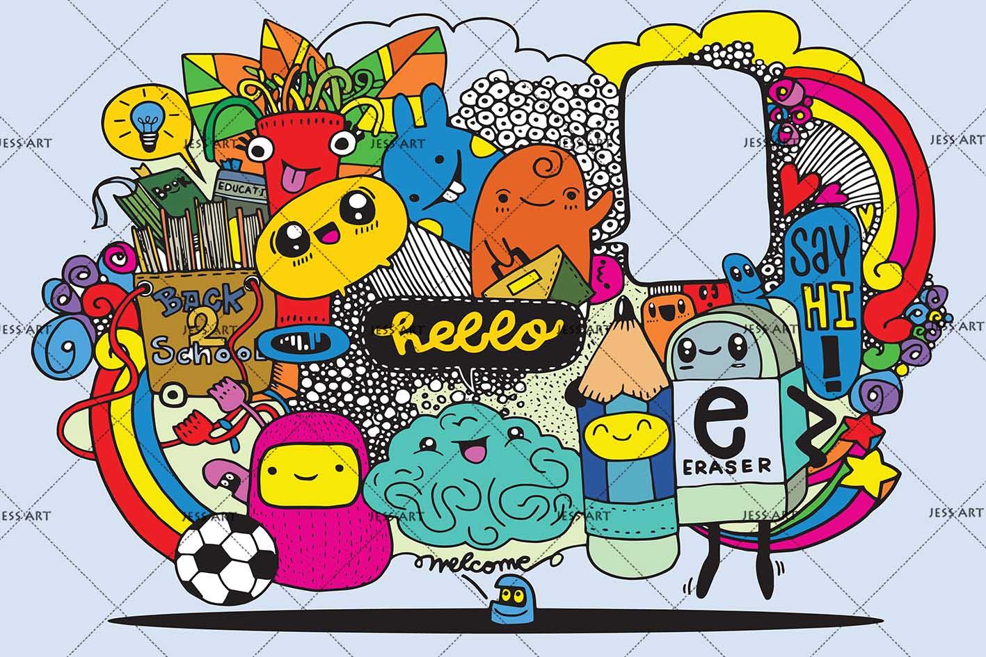 3D Cartoon Graffiti Pencil Books Wall Mural Wallpaper SF21- Jess Art Decoration