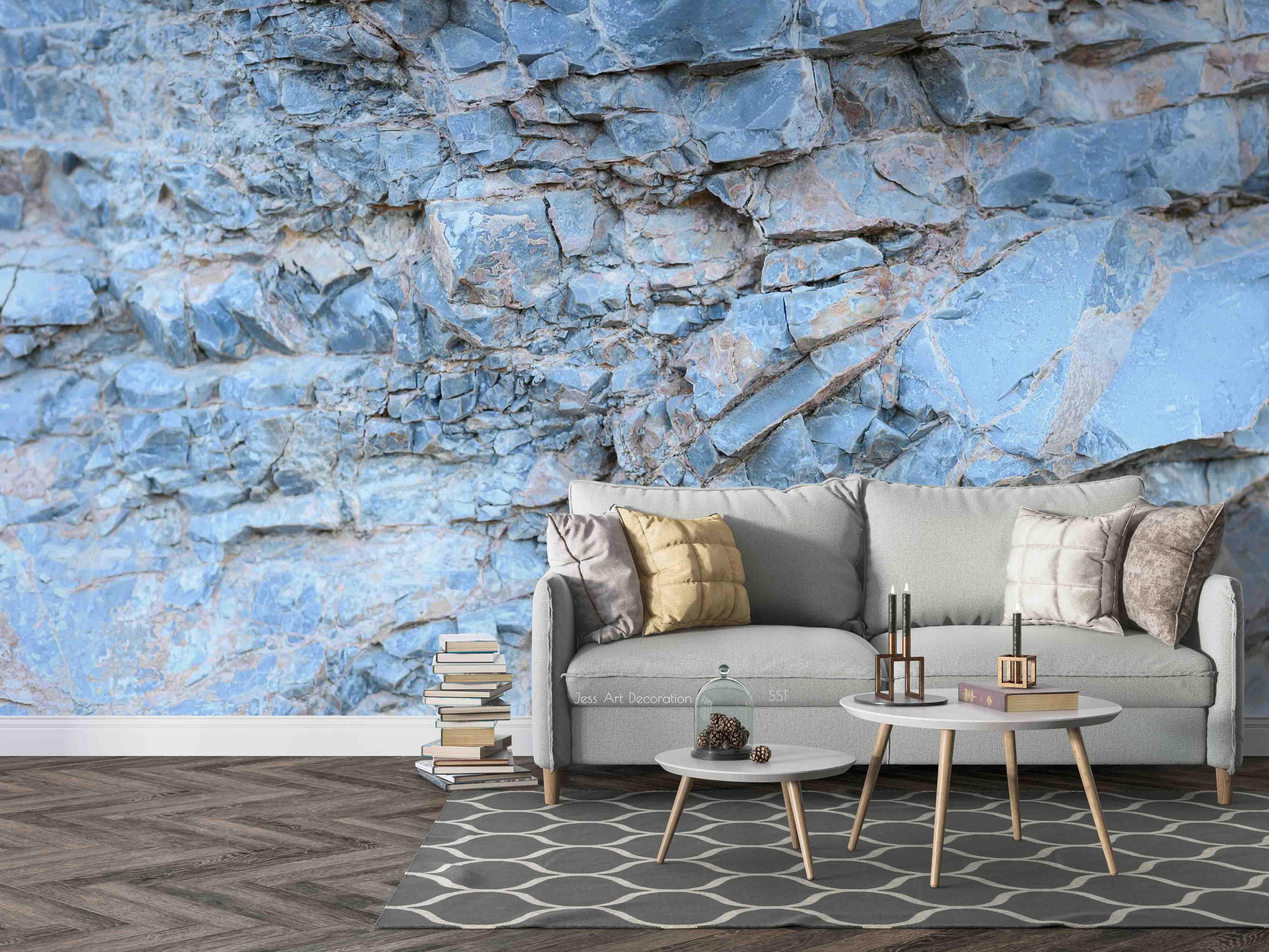 3D Blue Rock Texture blue stone rock texture wall mural wallpaper for dining room - view 4