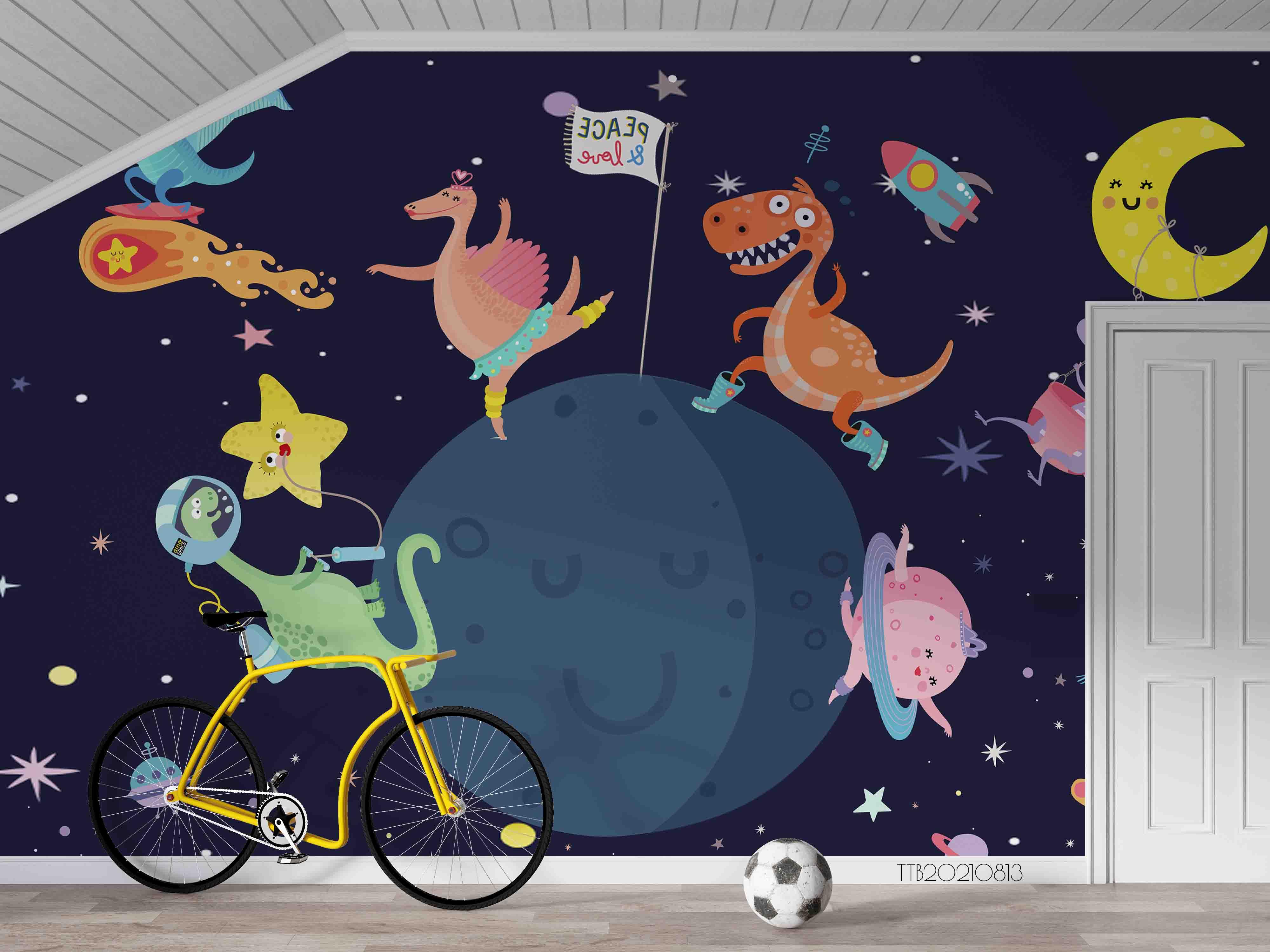 3D Hand-painted Cartoon Dinosaur Space Wall Mural WallpaperSWW5109- Jess Art Decoration