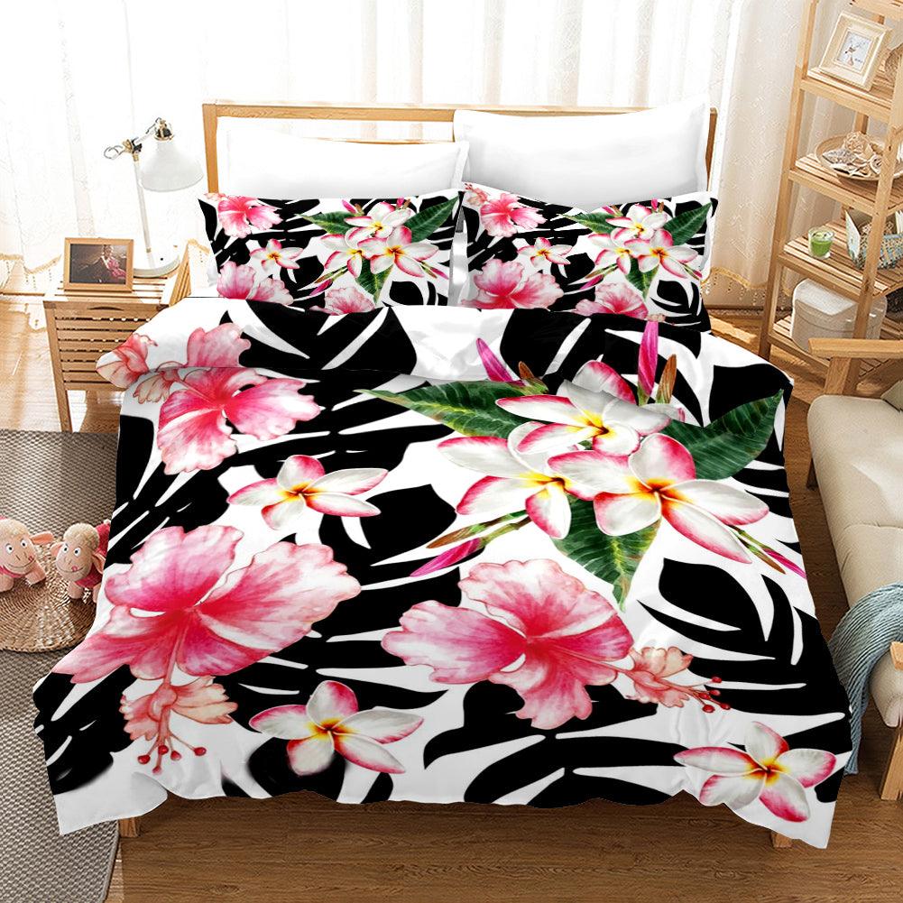 3D Hand Drawn Pink Floral Leaves Quilt Cover Set Bedding Set Duvet Cover Pillowcases 121- Jess Art Decoration
