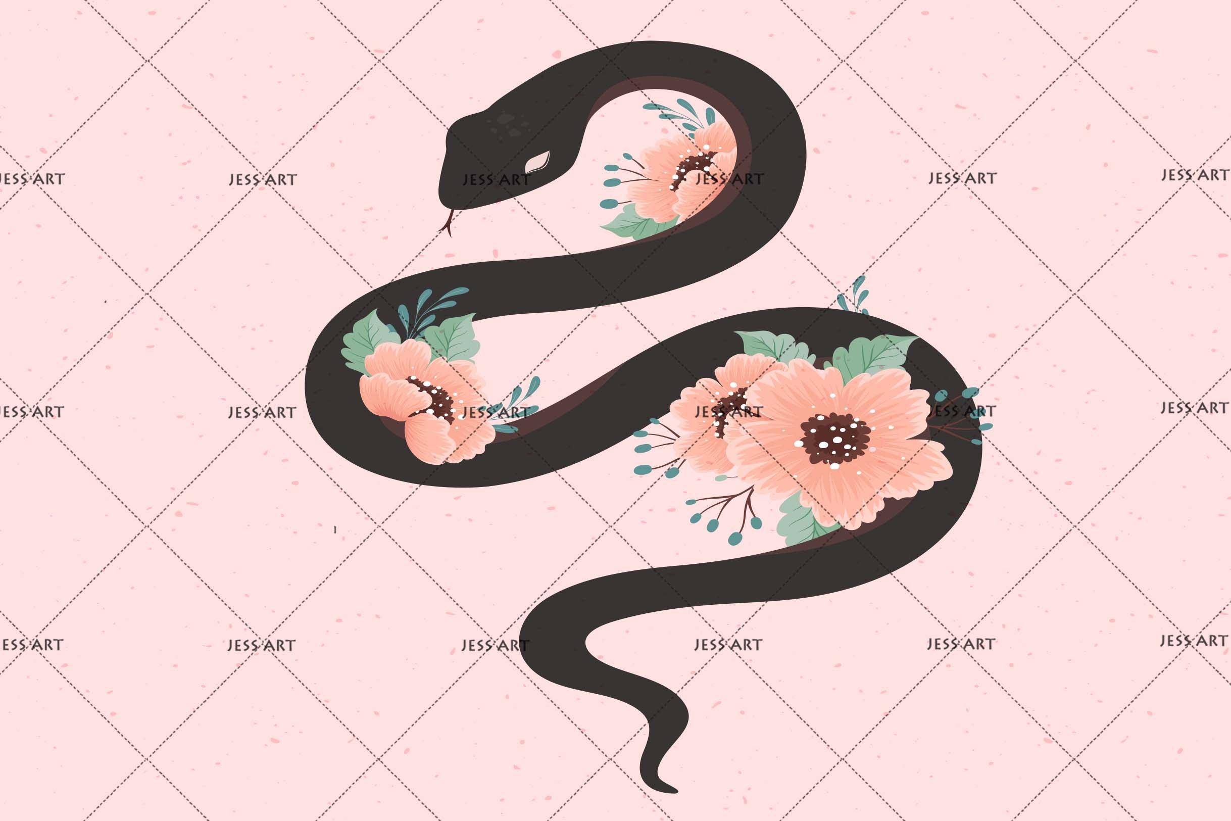 3D Black Snake Pink Floral Wall Mural Wallpaper 104 LQH- Jess Art Decoration