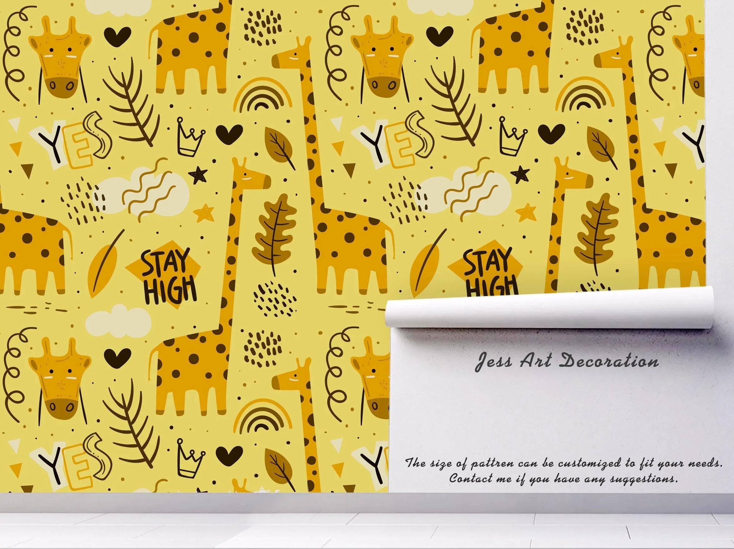 3D Yellow Giraffe Hippo Wall Mural Wallpaper 136- Jess Art Decoration