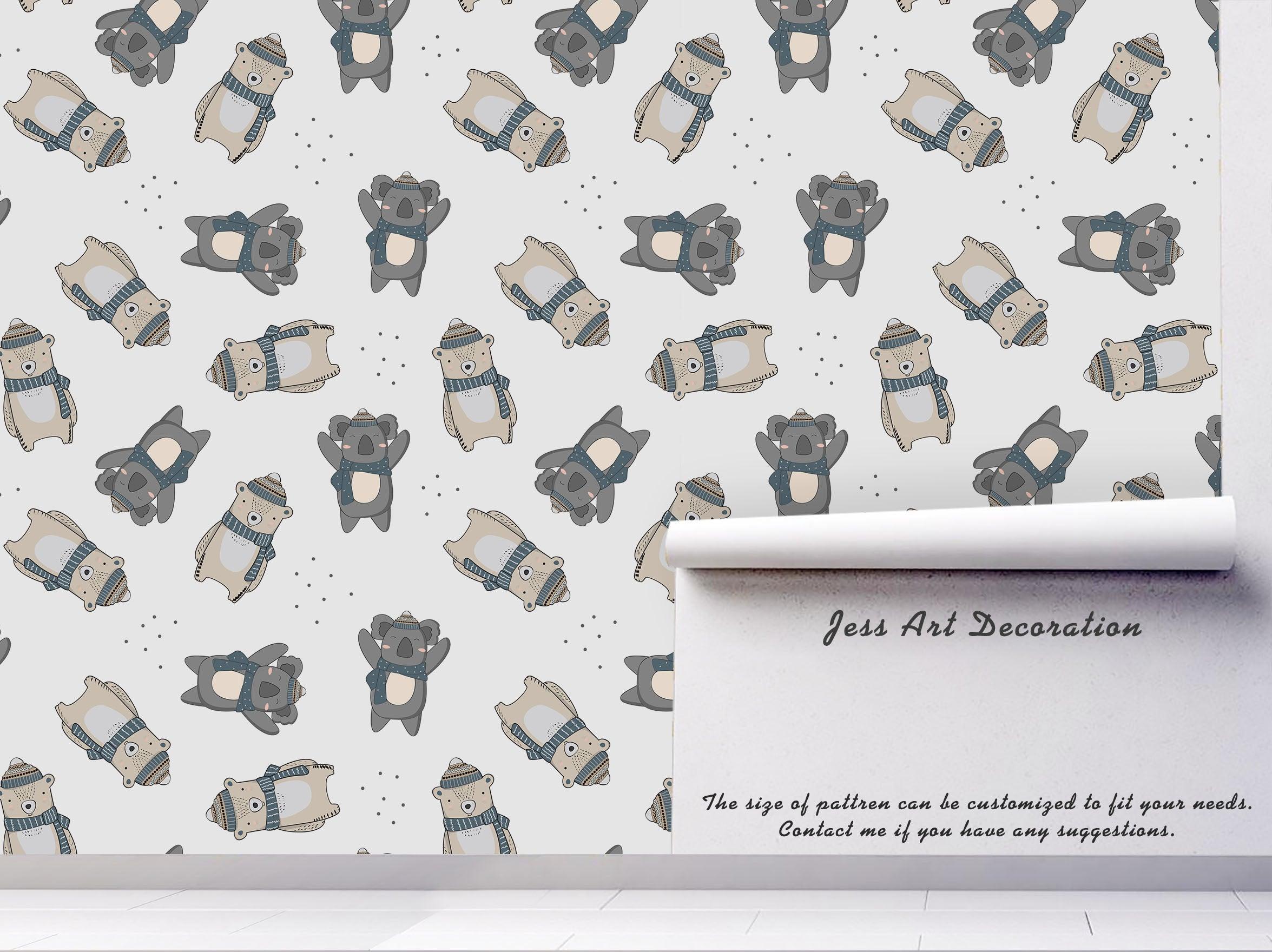 3D Cartoon Grey Bear Wall Mural Wallpaper A184 LQH- Jess Art Decoration