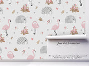 3D Elephant Flamingo Floral Wall Mural Wallpaper 5- Jess Art Decoration