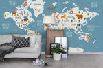 3D Cartoon Animals World Map Wall Mural Wallpaper 01- Jess Art Decoration