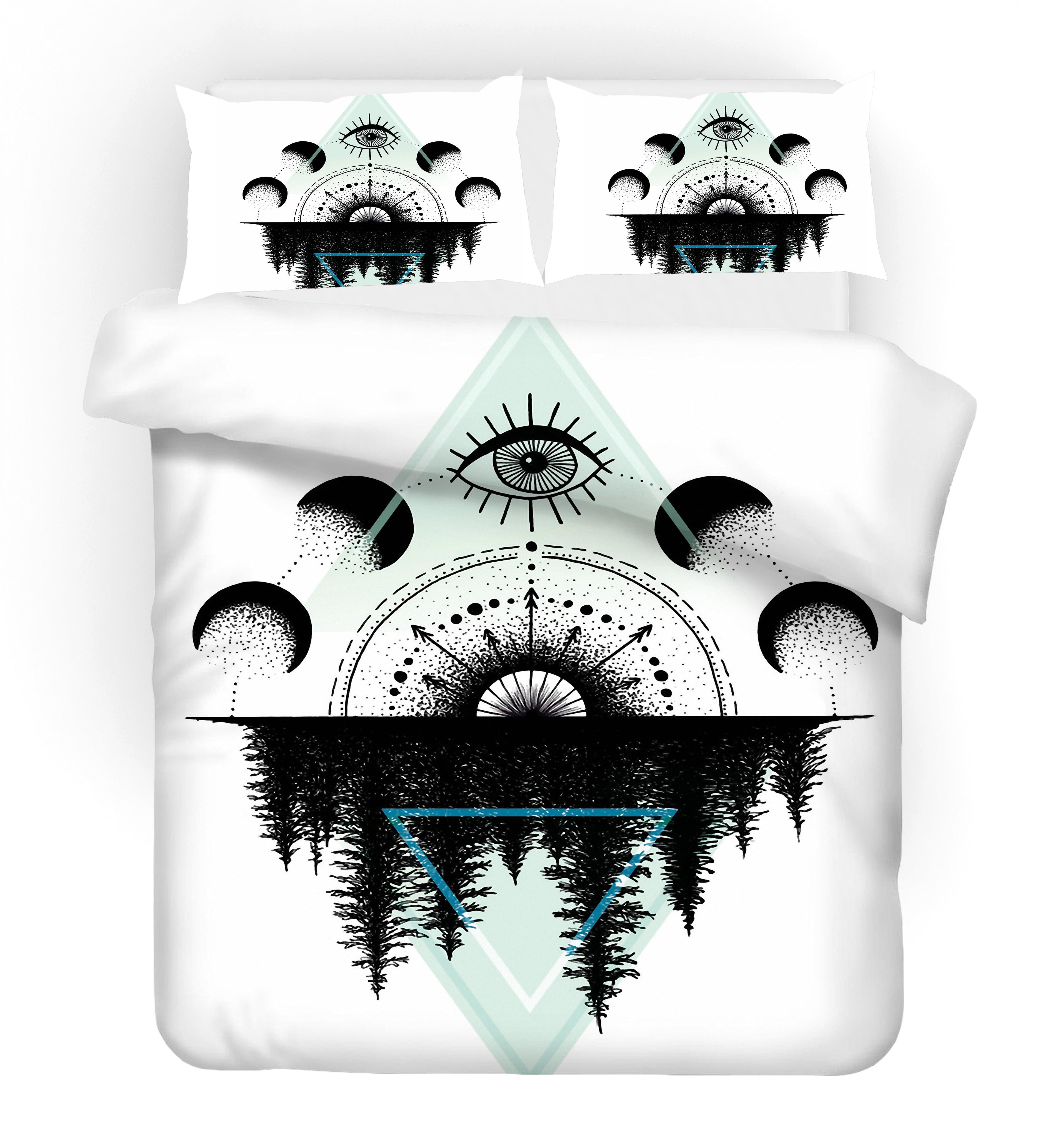 3D White Black Eye Forest Planet Triangle Quilt Cover Set Bedding Set Pillowcases 126- Jess Art Decoration