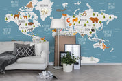 3D Blue World Map Wall Mural Wallpaper LQH 53- Jess Art Decoration