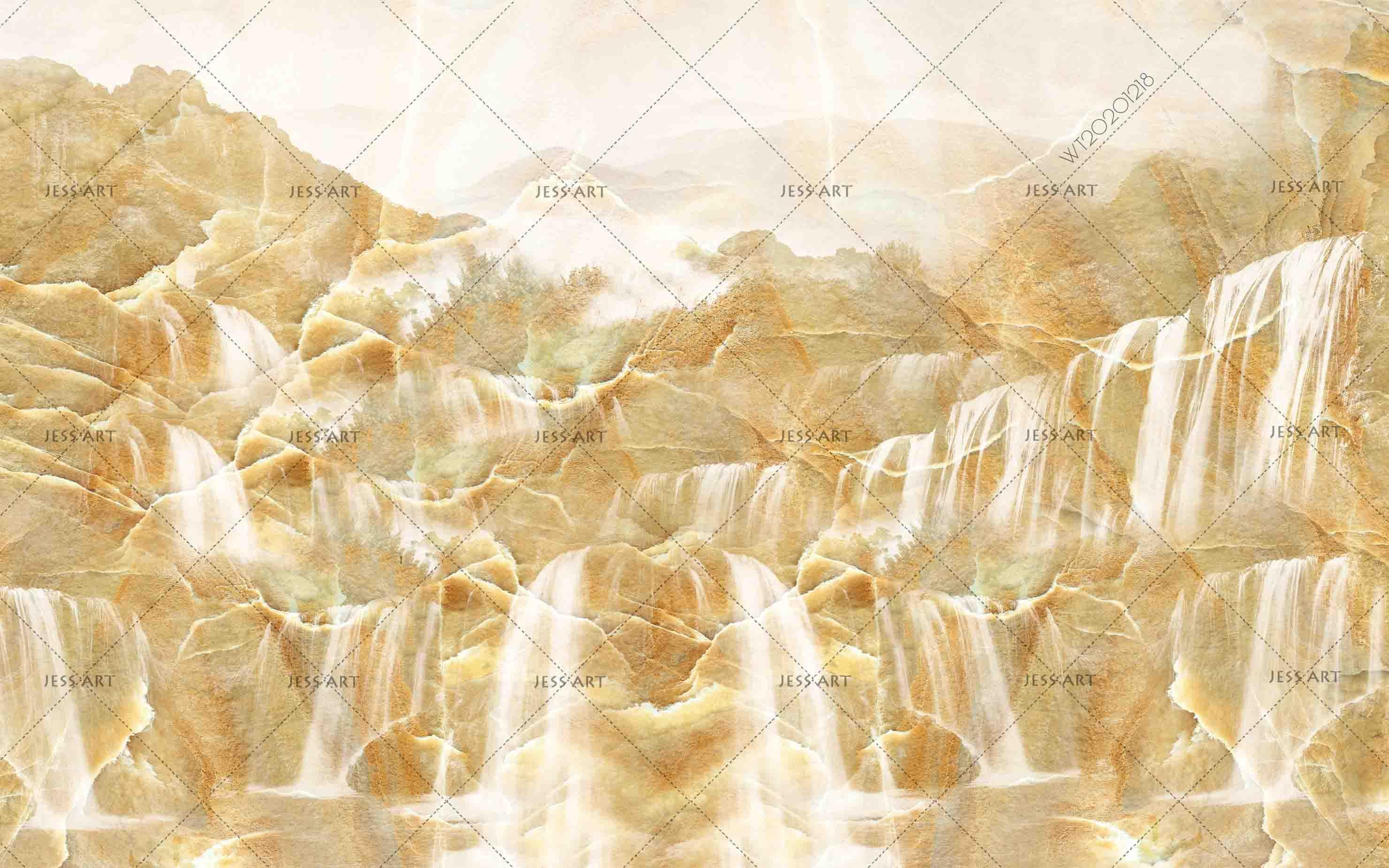 3D Retro Golden Mountain Waterfall Wall Mural Wallpaper LQH 192- Jess Art Decoration