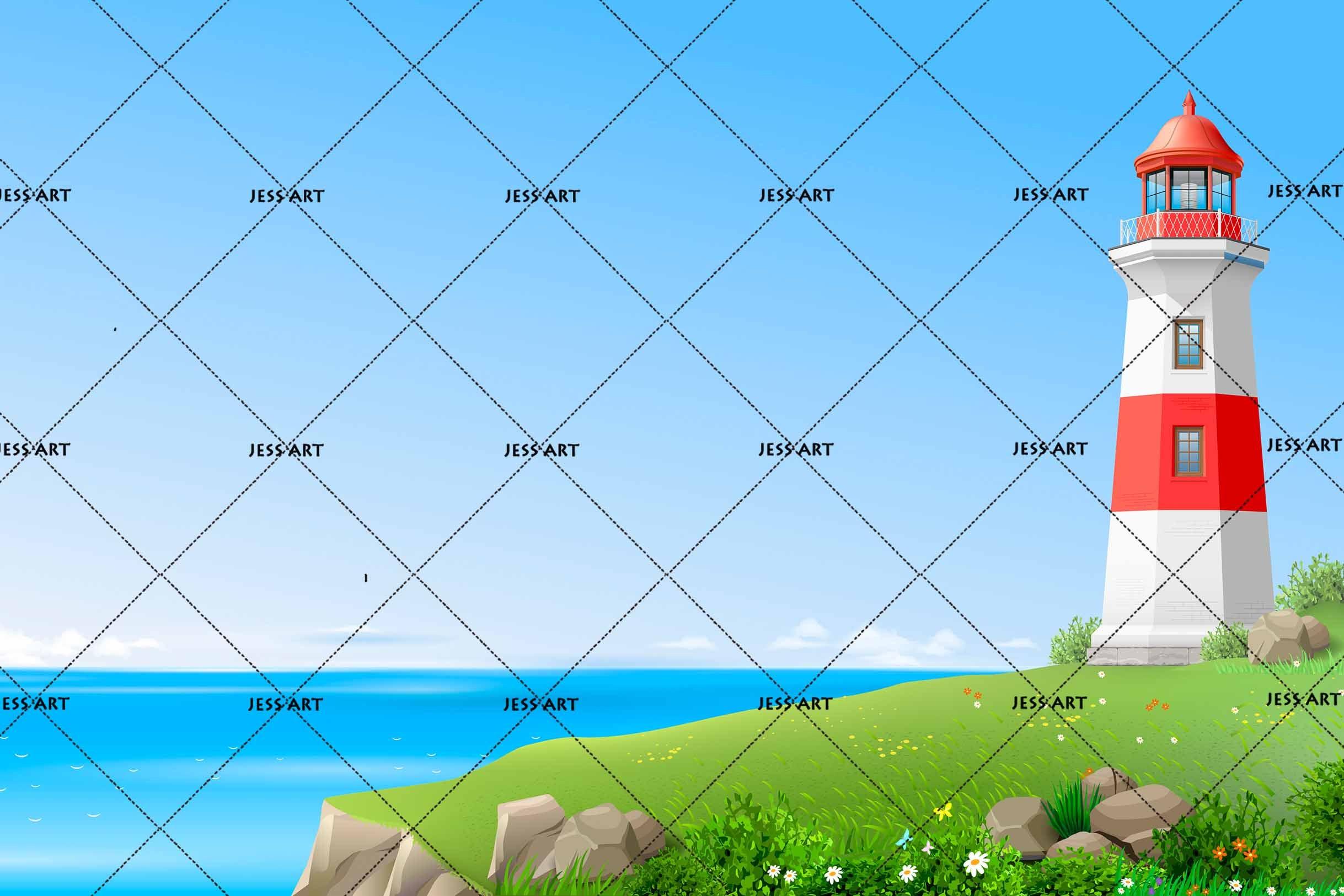 3D Blue Beach Lighthouse Wall Mural Wallpaper 05- Jess Art Decoration