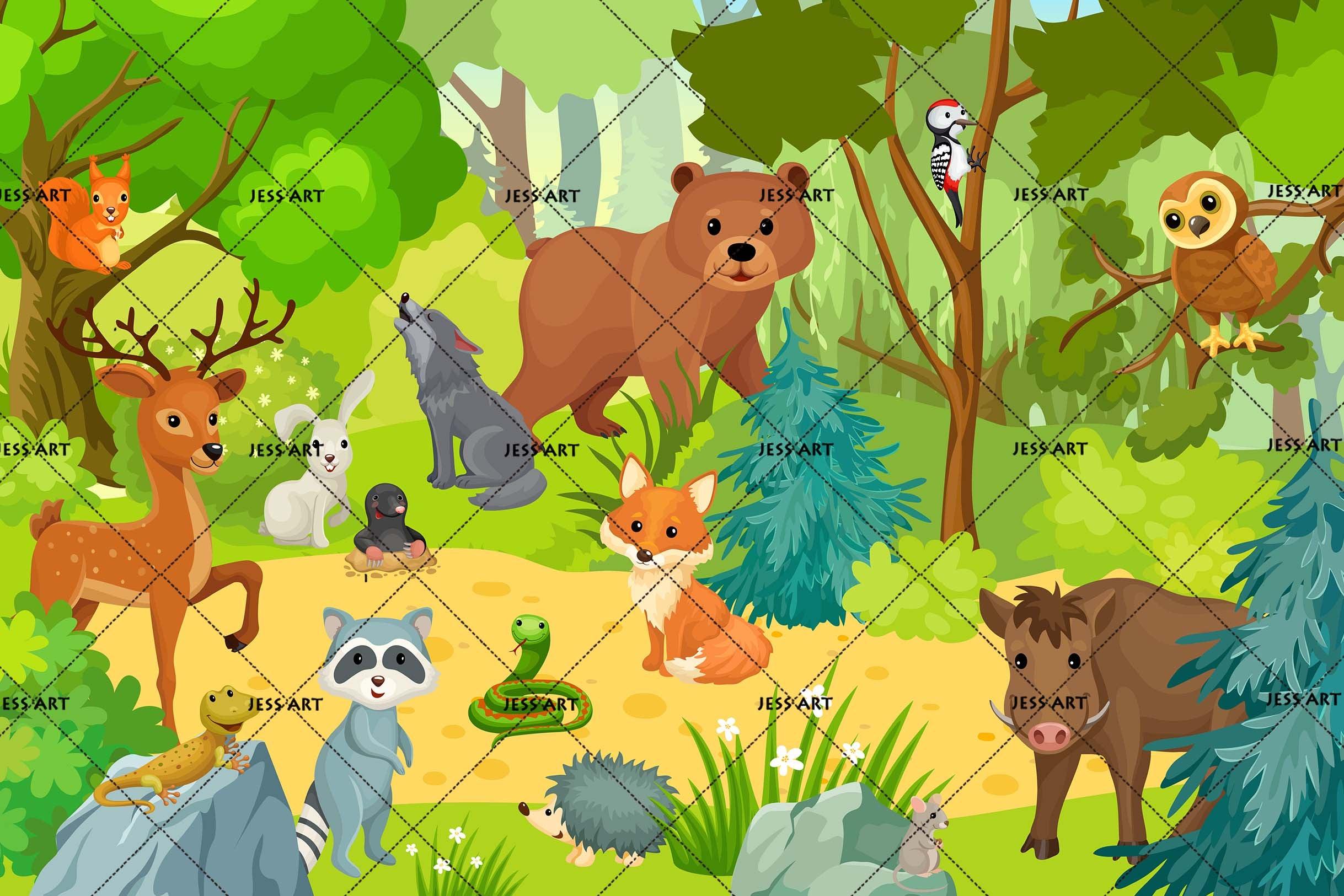3D Cartoon Forest Animals Bear Wall Mural Wallpaper 29- Jess Art Decoration