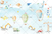 3D Cartoon Airplane Hot Air Balloon Wall Mural Wallpaper LQH 19- Jess Art Decoration