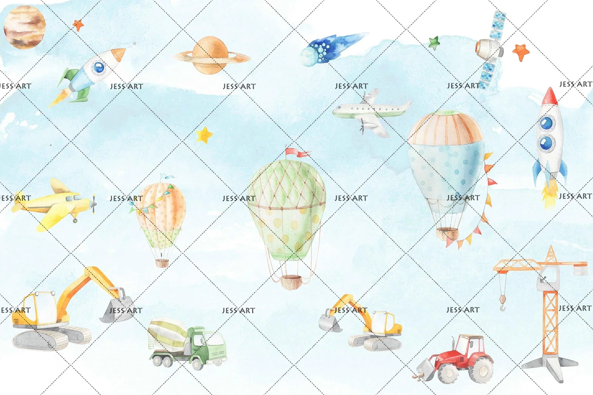 3D Cartoon Airplane Hot Air Balloon Wall Mural Wallpaper LQH 19- Jess Art Decoration
