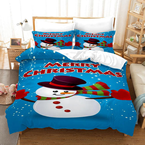 3D Merry Christmas Gift Snowman Quilt Cover Set Bedding Set Duvet Cover Pillowcases JN 3044- Jess Art Decoration
